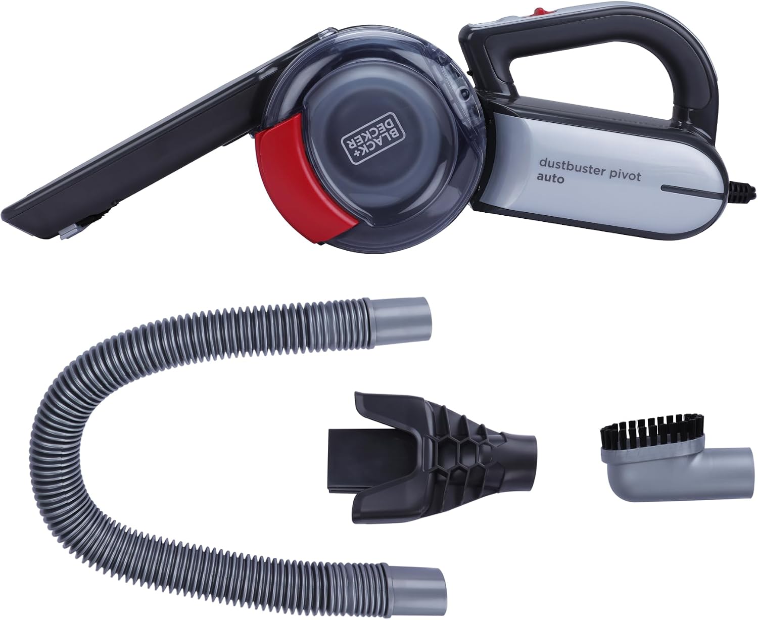 Aspirador Black+Decker con inscripción dustbuster pivot auto, manguera y accesorios separados